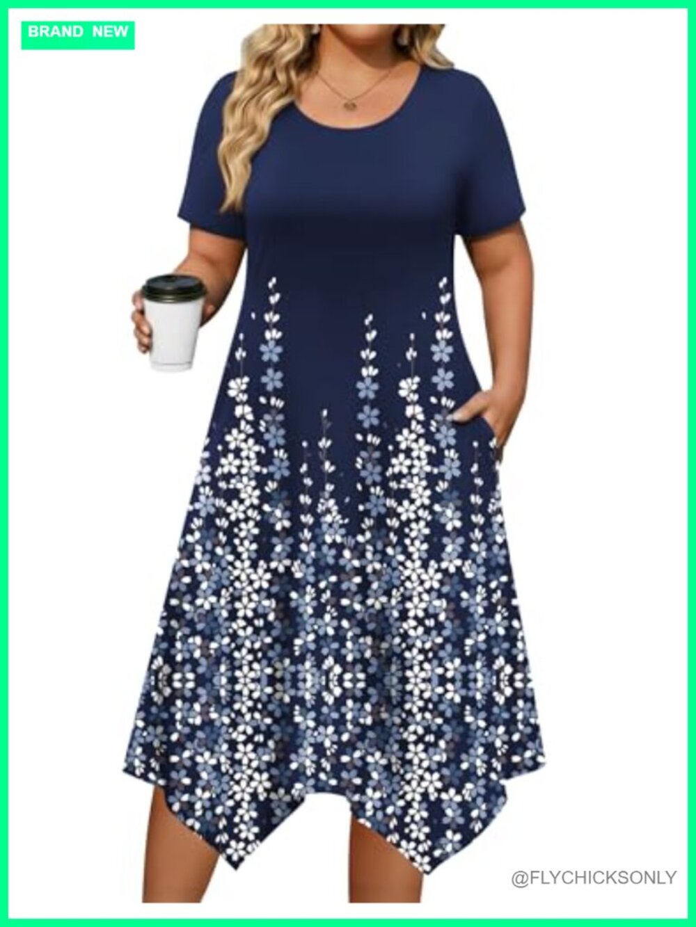 Plus Size Midi Dress for Women Short Sleeve Crewneck with Pockets Casual Summer